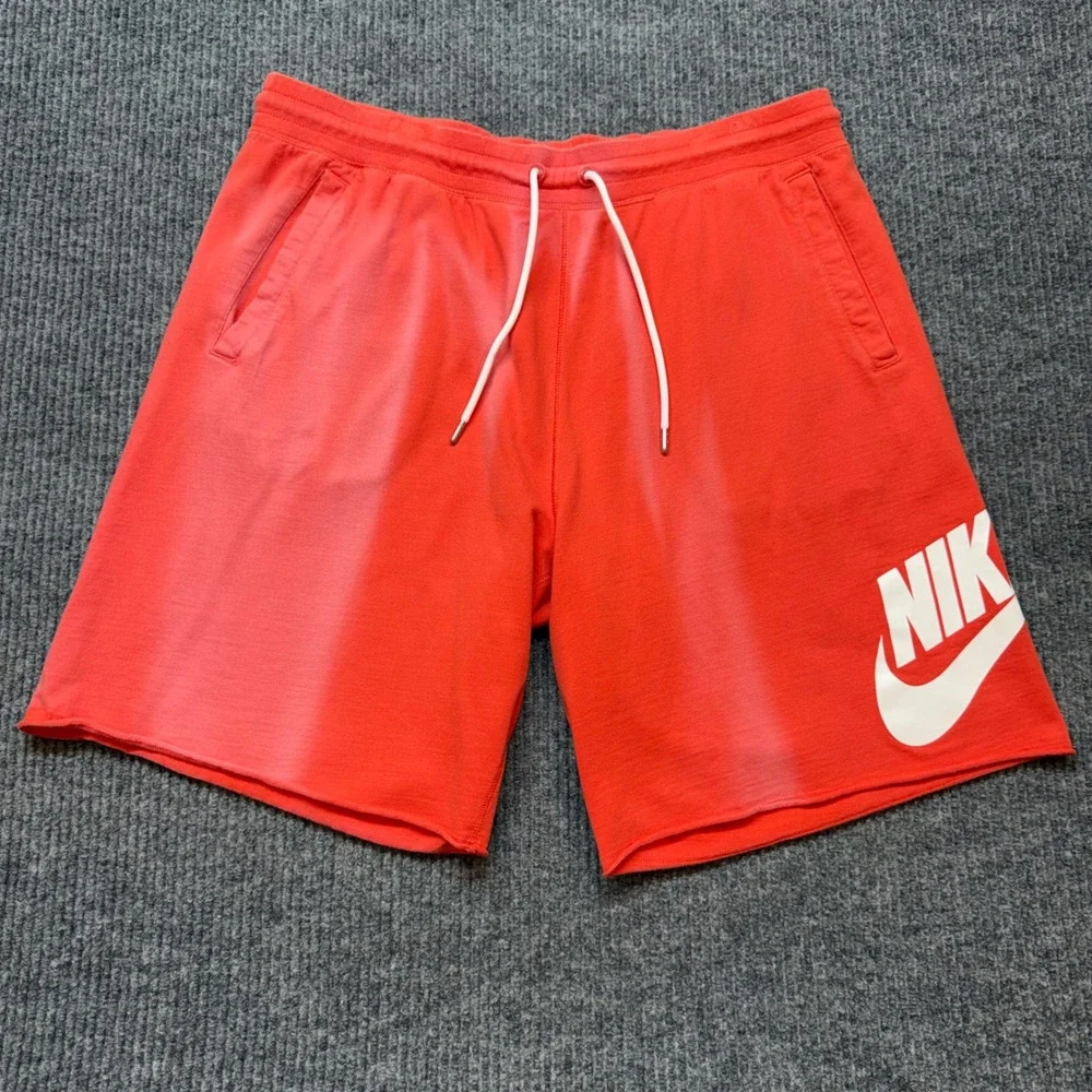 Nike Mens XXL Red French Terry Sportswear Shorts Sun Faded Distressed
